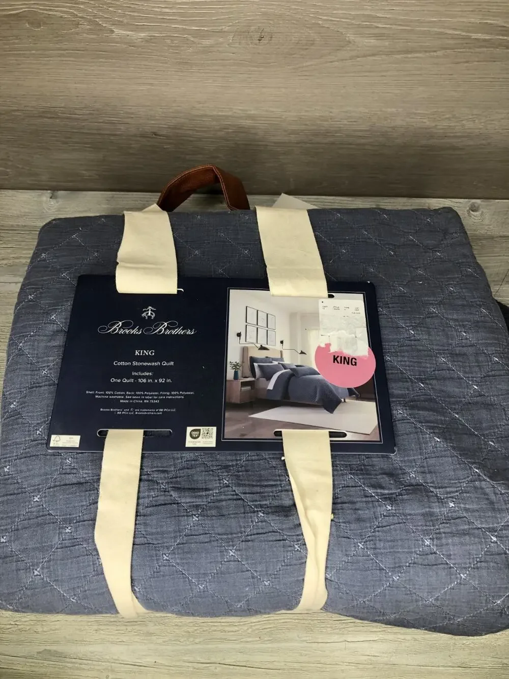 Brooks Brothers StoneWash Cotton Blue KING Quilt 1pc 106